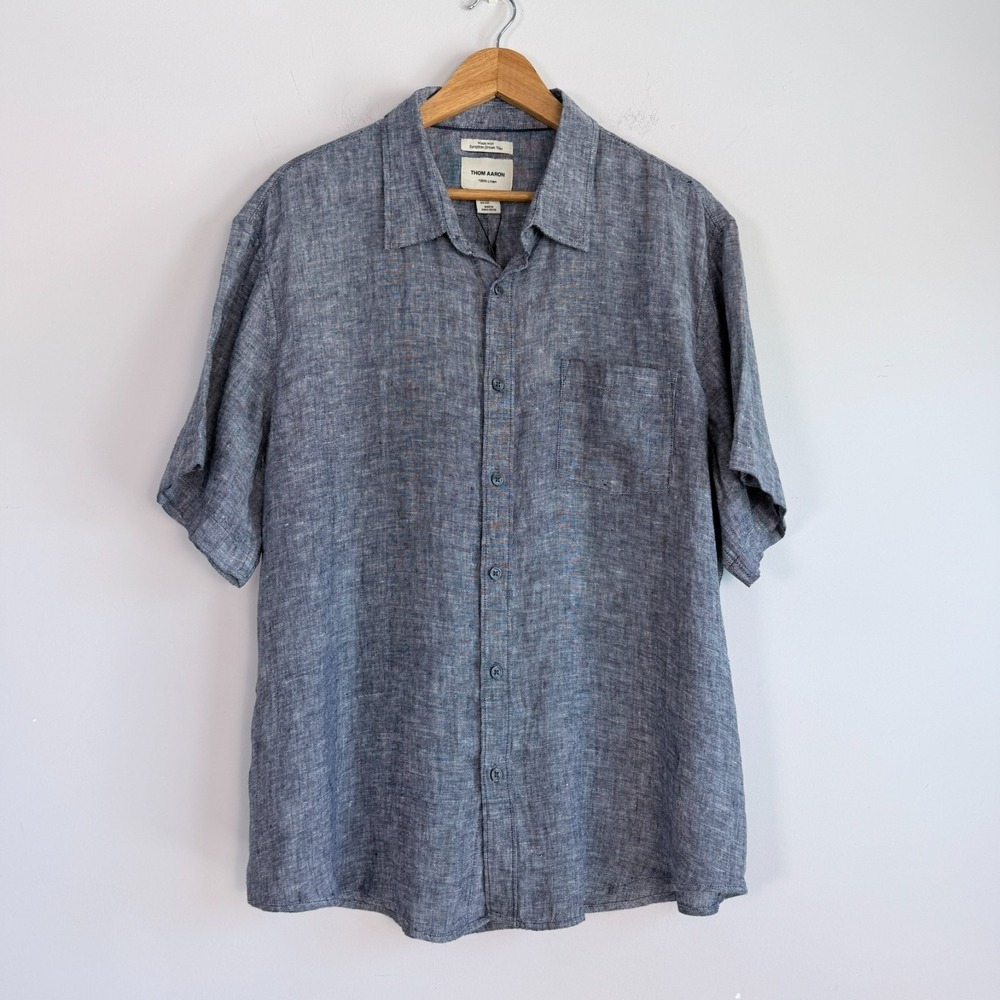 Thom Aaron‎ Linen Short Sleeve Shirt Size XXL Preppy Coastal Vacation Travel